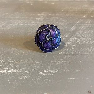 Sterling Silver Purple Flower Retro Vintage Ring Size 7